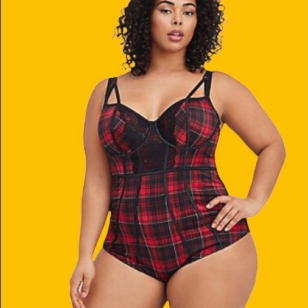 Torrid Underwire Plaid Bodysuit Lingerie